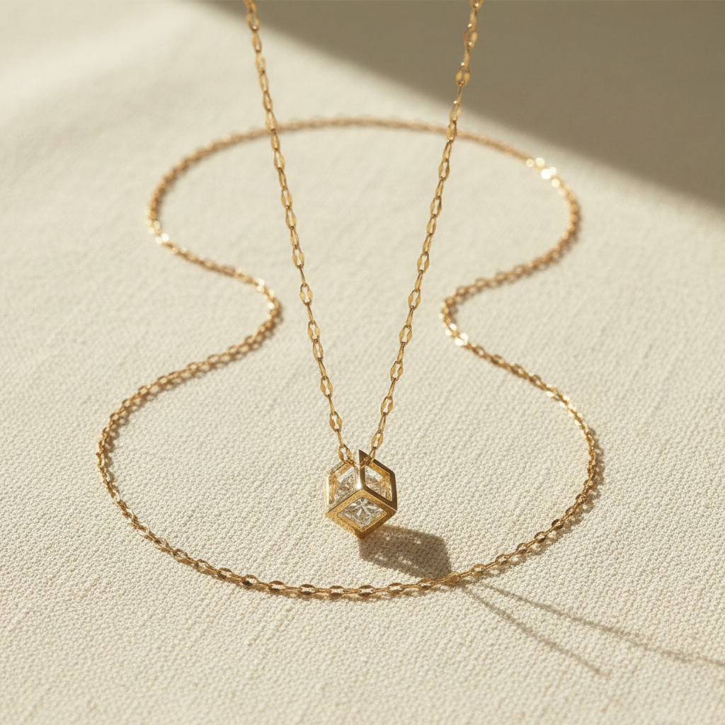 Crystal Cube Charm Necklace