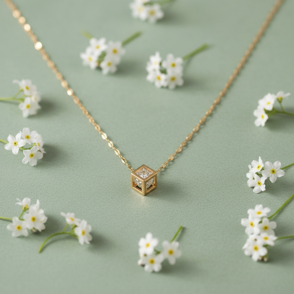 Crystal Cube Charm Necklace